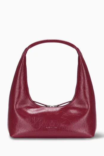 Small Hobo Shoulder Bag in Crinkled Leather