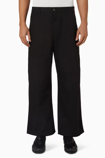 Wide-Leg Cotton Utility Trousers