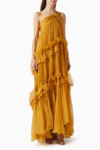 Celeste One-shoulder Gown in Silk Mousseline