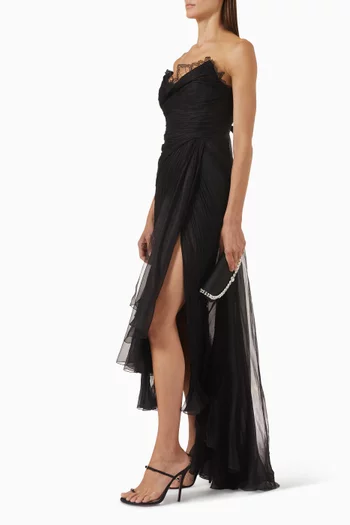 Jolie Ruched Bustier Midi Dress in Silk