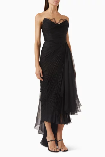 Jolie Ruched Bustier Midi Dress in Silk