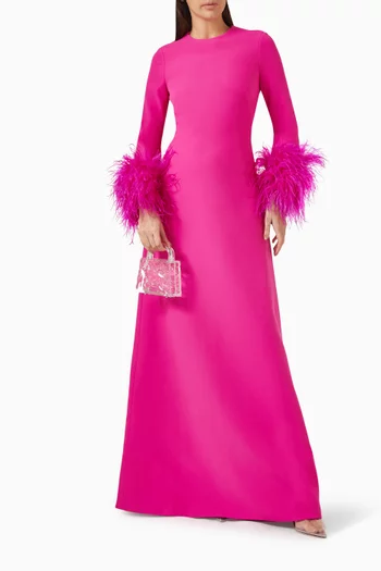 Renalla Feather-trimmed Gown in Crepe