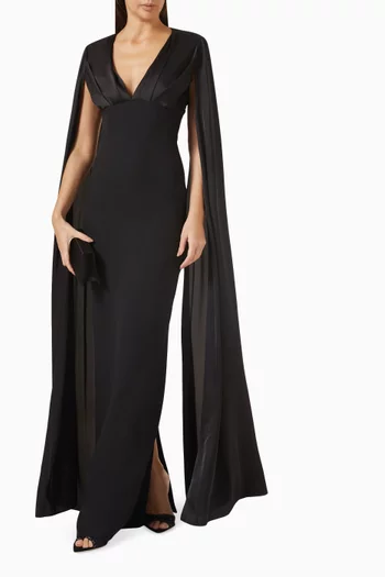 Anghelina Cape-sleeve Gown in Crepe