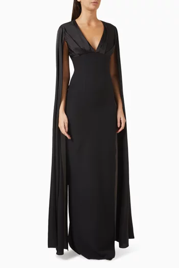 Anghelina Cape-sleeve Gown in Crepe