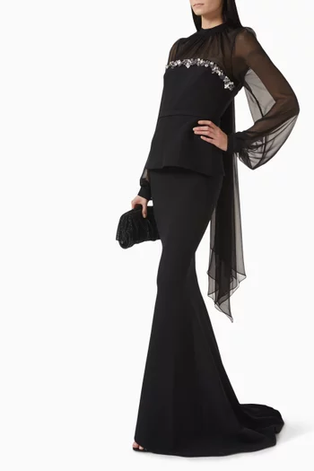Duruda Embellished Gown in Crepe & Chiffon