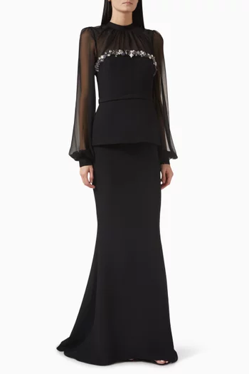 Duruda Embellished Gown in Crepe & Chiffon