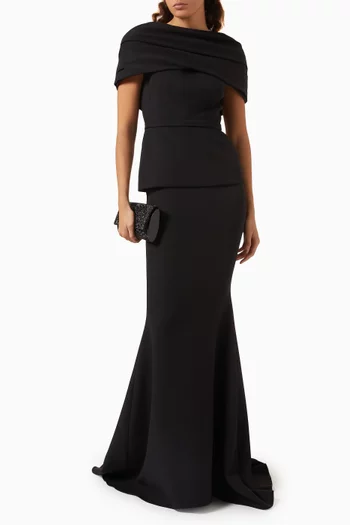 Loura Cape Fishtail Gown in Crepe