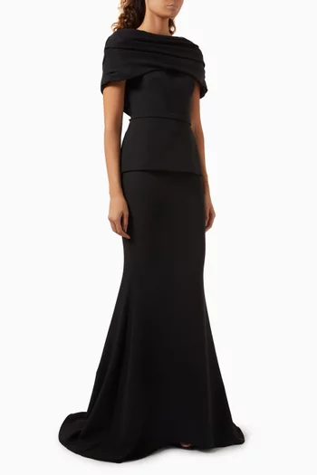 Loura Cape Fishtail Gown in Crepe