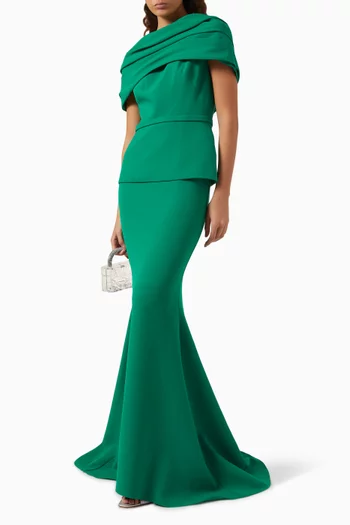 Loura Cape Fishtail Gown in Crepe