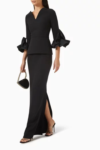 Clemence Embroidered Gown in Heavy Crepe