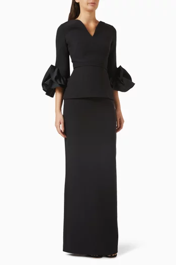 Clemence Embroidered Gown in Heavy Crepe