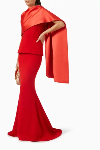 Evangelina Cape Gown in Heavy Crepe