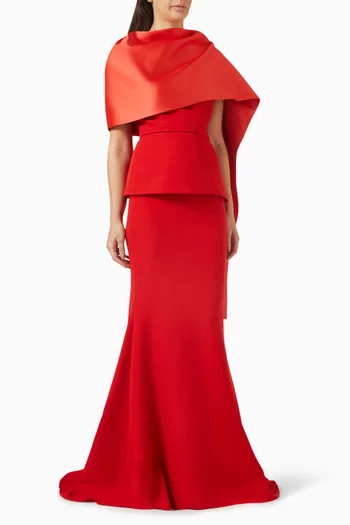 Evangelina Cape Gown in Heavy Crepe