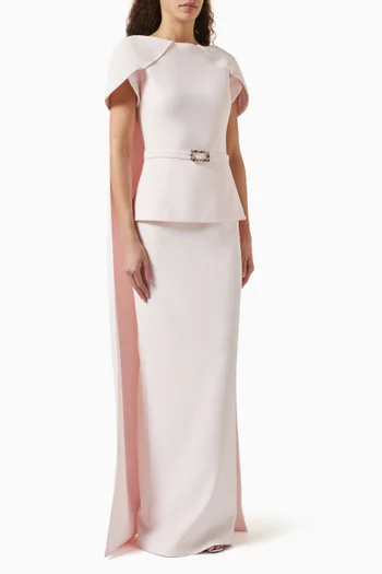 Erkin Peplum Cape Gown in Crepe