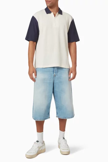 Textured Zip Polo in Cotton Knit