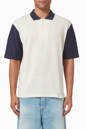 Textured Zip Polo in Cotton Knit