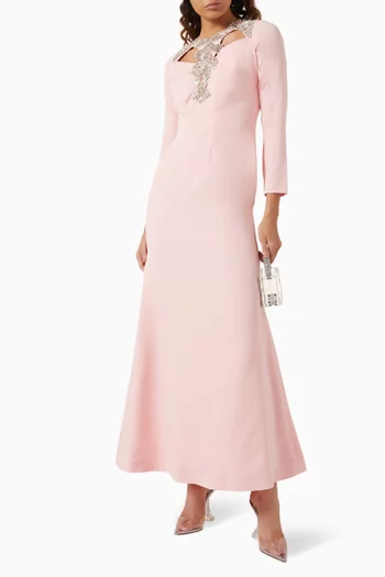 Cut-out Embellished Maxi Dress in Crepe