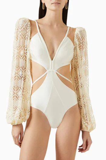 x Camila Coelho Jersey Sands Netted One-piece Swimsuit