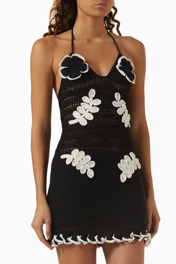 Crochet Flower Mini Dress in Cotton