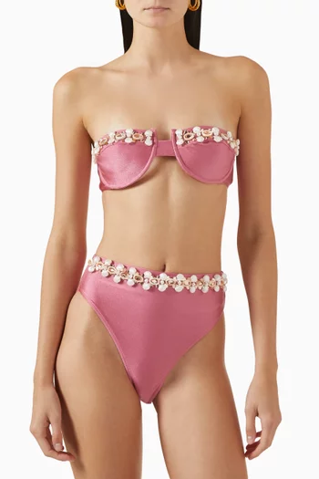 Seashell Embroidered Bikini Top in Lycra