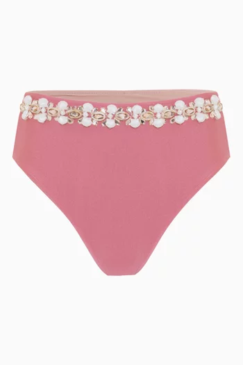 Seashell Embroidered Bikini Briefs in Lycra