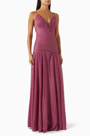 Plunge-neck Gown in Viscose Blend