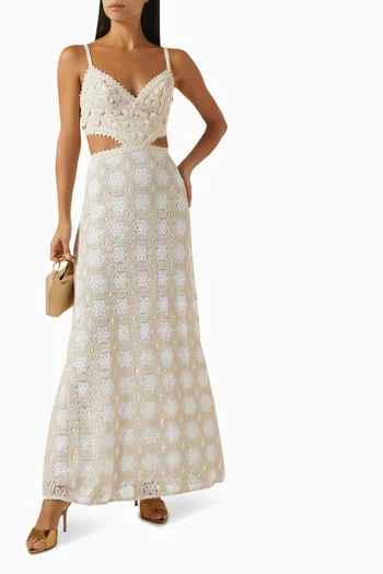 Crochet Cut-out Maxi Dress in Cotton