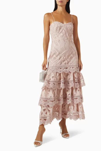 Aura Flutter Midi Dress in Lace