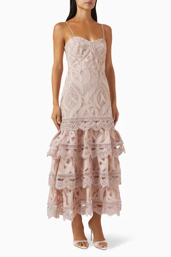 Aura Flutter Midi Dress in Lace