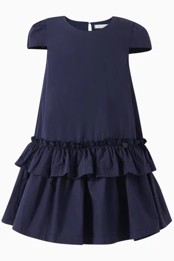 A-line Ruffle Dress in Cotton Poplin