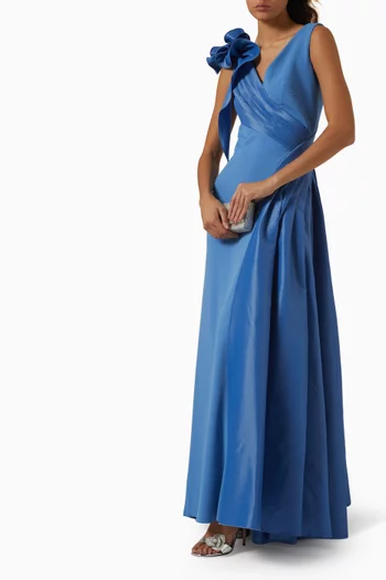 3D Shoulder Taffeta Gown in Crepe
