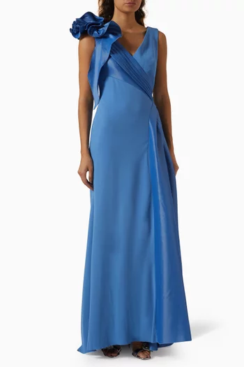 3D Shoulder Taffeta Gown in Crepe
