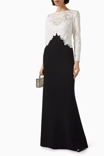 Lafayette Embroidered Bodice Gown in Crepe & Lace