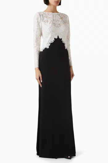 Lafayette Embroidered Bodice Gown in Crepe & Lace