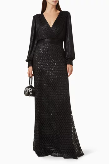 Pleated Sequin-embellished Gown