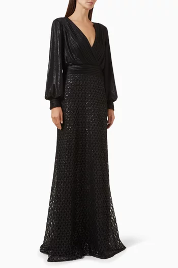 Pleated Sequin-embellished Gown