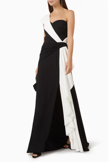 Lune Waterfall Sash Gown in Crepe