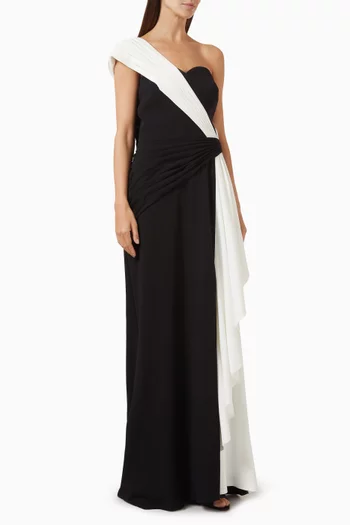 Lune Waterfall Sash Gown in Crepe