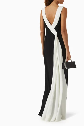 Boat-neck Back Train Gown in Crepe