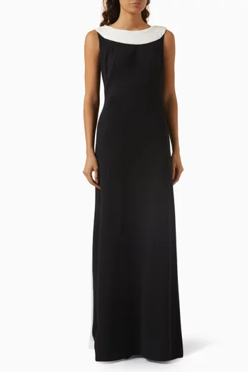 Boat-neck Back Train Gown in Crepe