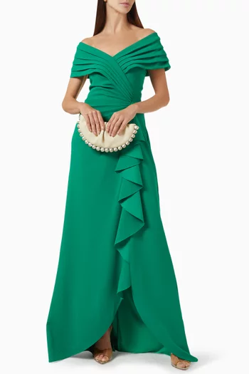 Talise Waterfall Flounce Gown in Crepe