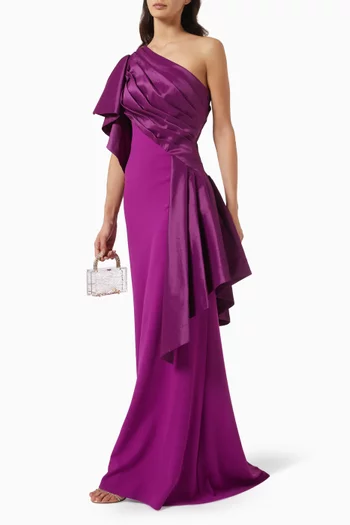 One-shoulder Gown in Taffeta & Crepe