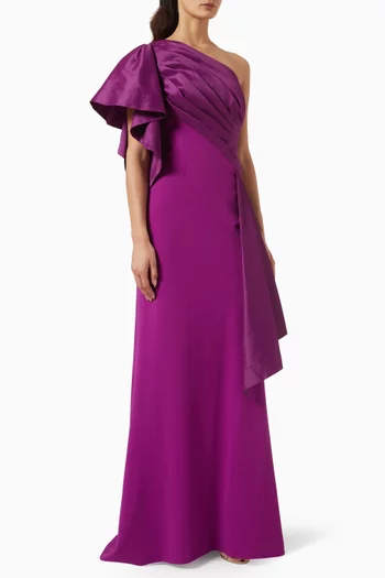 One-shoulder Gown in Taffeta & Crepe