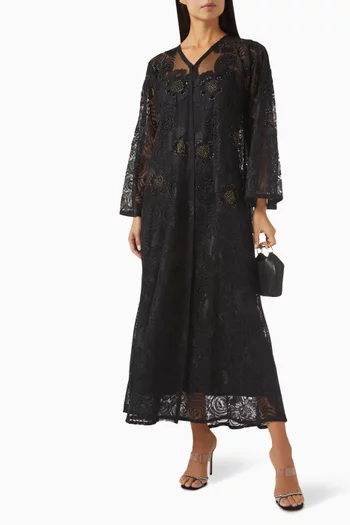Bead-embellished Abaya in Tulle