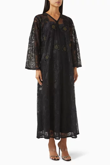 Bead-embellished Abaya in Tulle