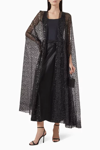 Sequin-embellished Abaya in Tulle