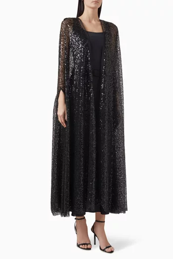 Sequin-embellished Abaya in Tulle