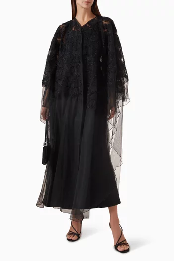 Floral Applique Abaya in Tulle