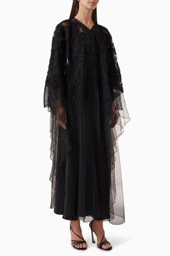 Floral Applique Abaya in Tulle