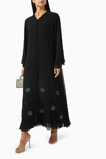 Stone & Bead Embellished Abaya in Double Chiffon